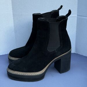Steve Madden Lexa ankle Boots Women 7 Black Suede Chelsea Pull On Chunky Heel